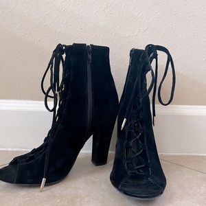 Suede black corset high heel (lace up)